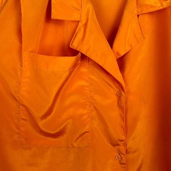 Vintage 1980’s Diane Von Furstenburg Satin Button Down Blouse in Neon Orange - M - Picture 4 of 5